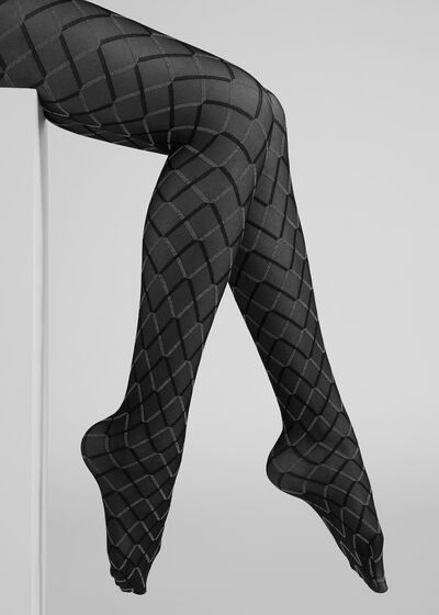 Diamond-patterned sheer tights