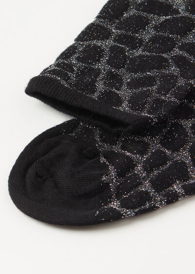 Animal Print Short Socks with Glitter