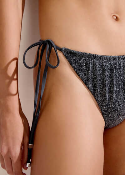 Brazilian-Bikinihose mit schmalen B&auml;ndchen Silver Glitter