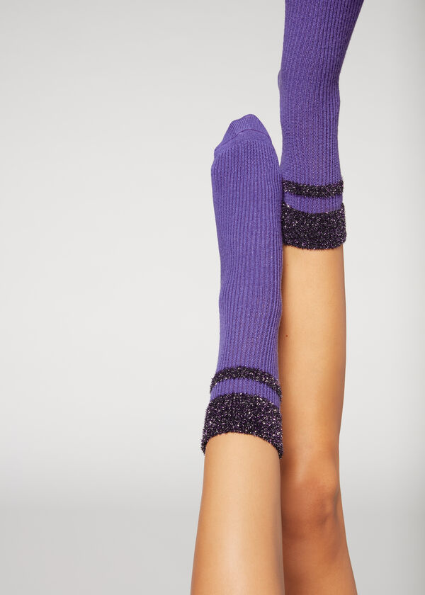 Kratke čarape s kašmirom i rubom sa šljokicama