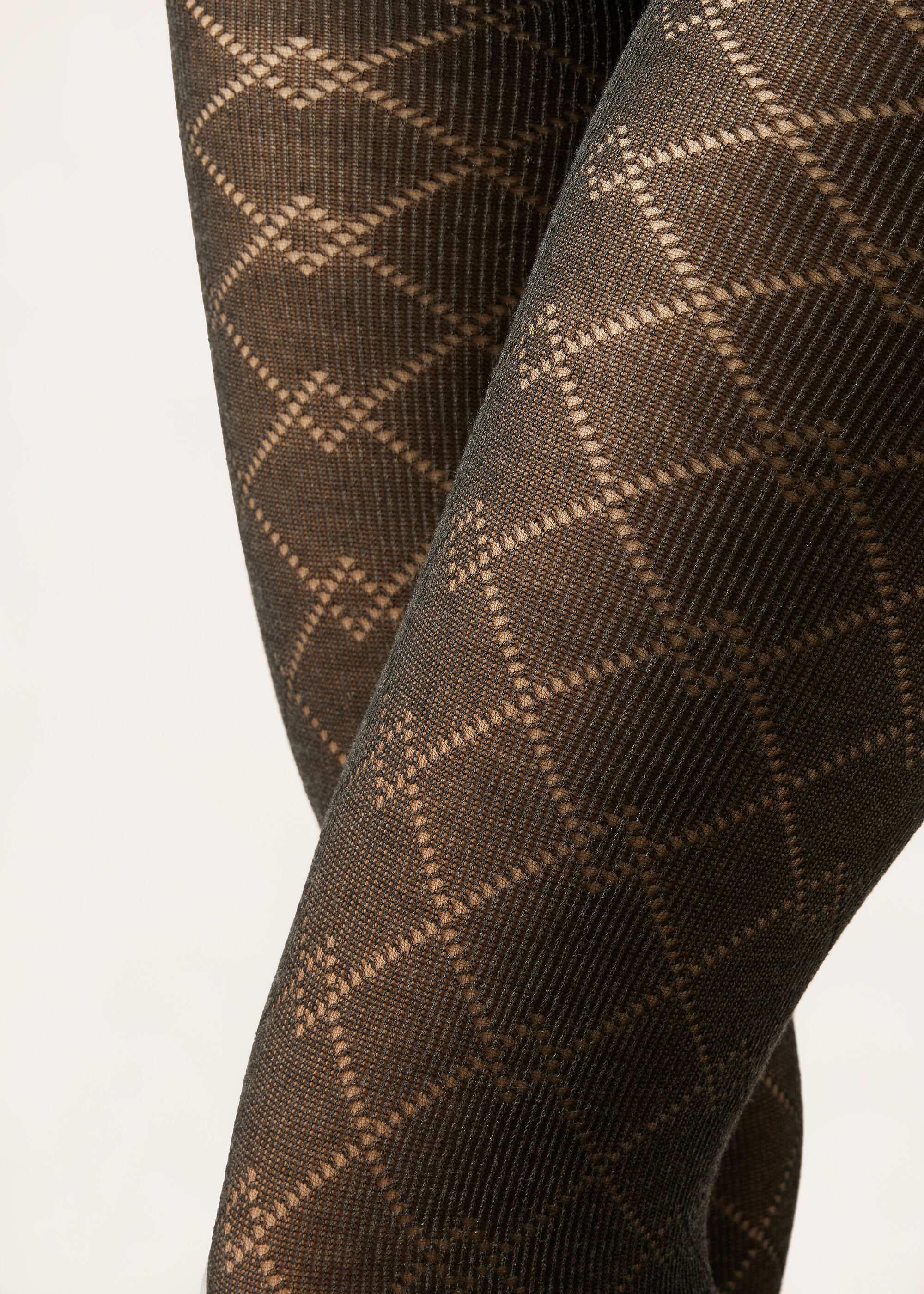 Diamond-Patterned Tights with Cashmere