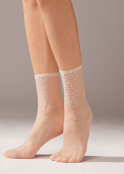 Sheer Short Socks with Diamanté