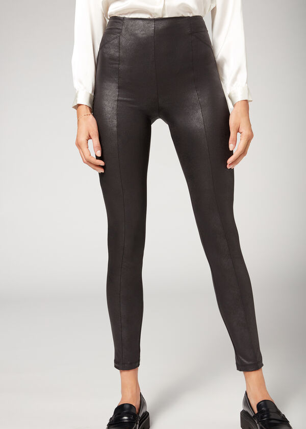 Total Shaper-leggings i bikermodell med lädereffekt
