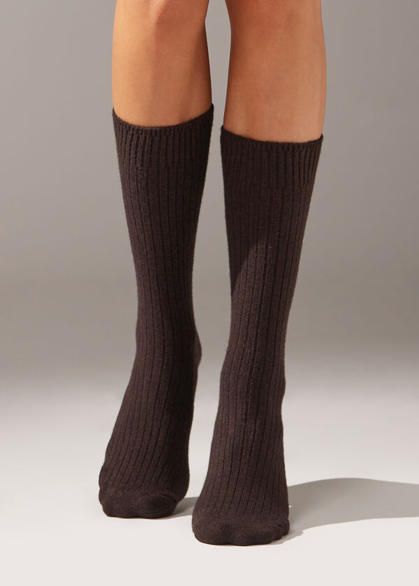 Short Ribbed Socks with Wool and Cashmere