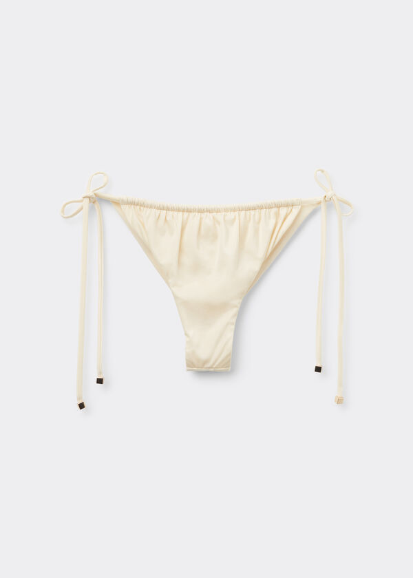 Tie Brazilian Bikini Bottoms Shiny Satin