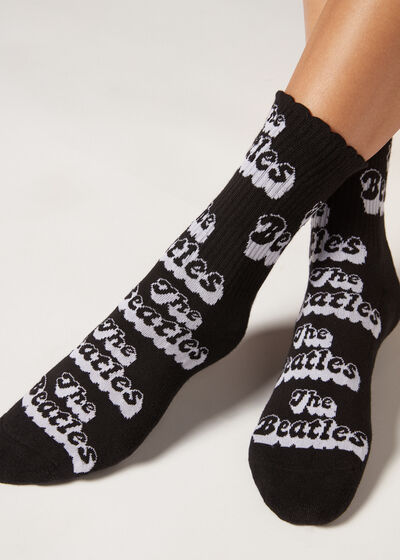Krátke ponožky s trblietavým pruhom a nápisom The Beatles