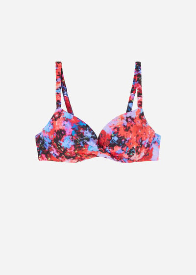 Super Padded Push-up Swimsuit Top Blurred Flowers