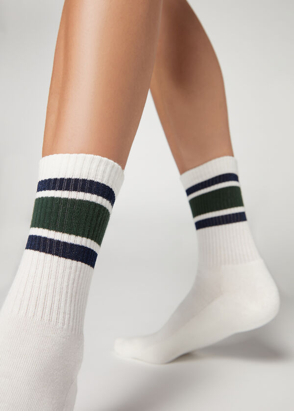 Krátké žebrované ponožky s motivem pásků