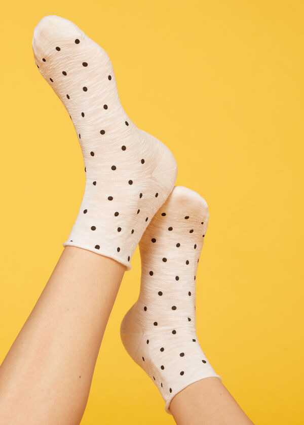 Polka Dot Motif Short Socks with Linen