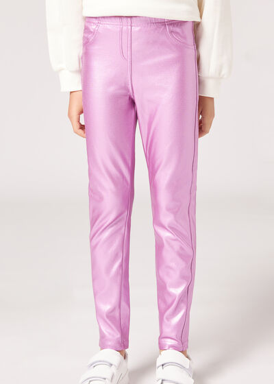 Girls’ Coated-Effect Leggings