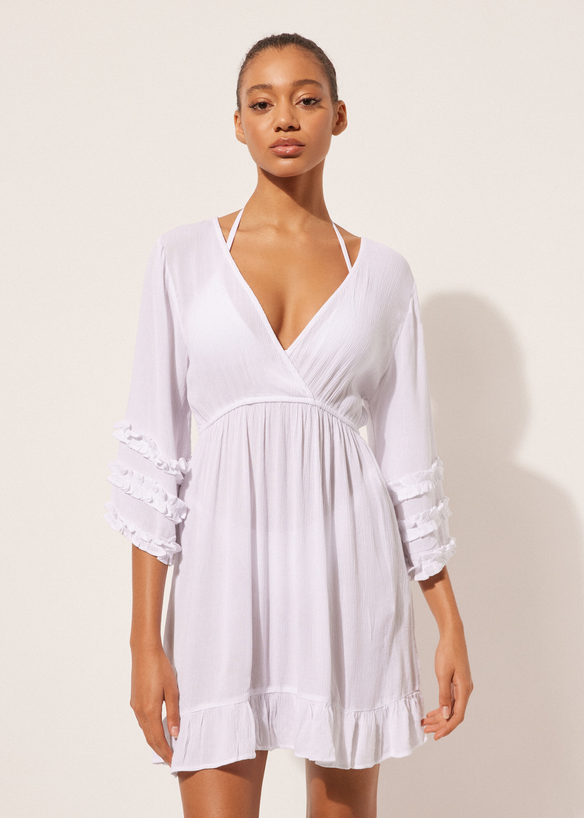 V-neck Dress with Ruffles