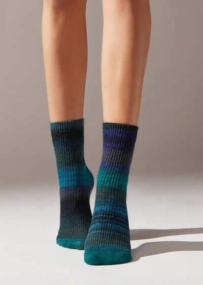 Κοντές Κάλτσες με Μαλλί και Πολύχρωμες Ρίγες