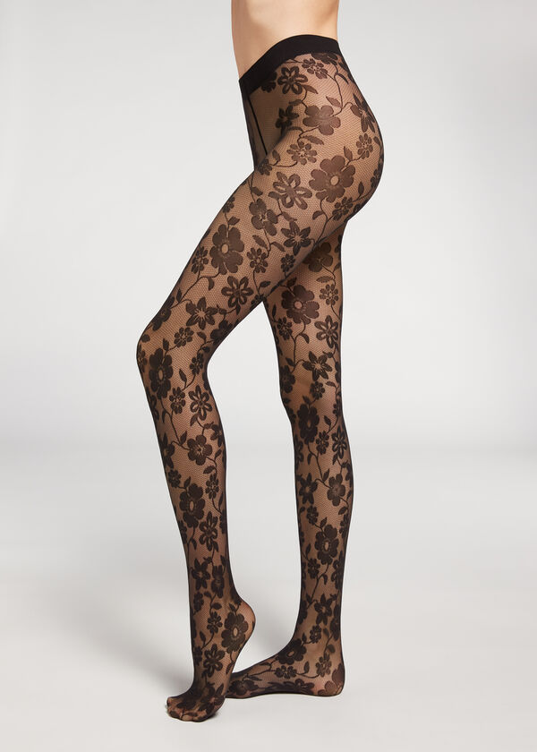 Ramage Floral-Patterned Tulle Tights