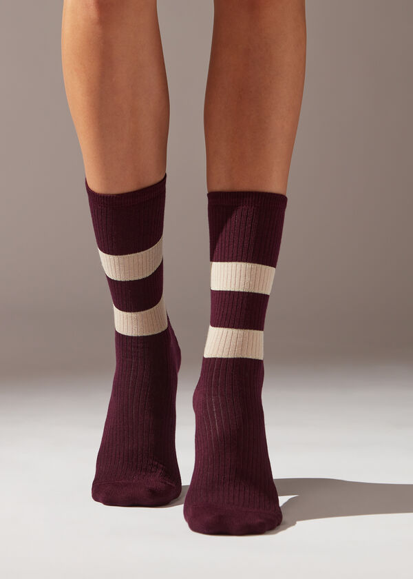 Ribbed Striped Short Socks