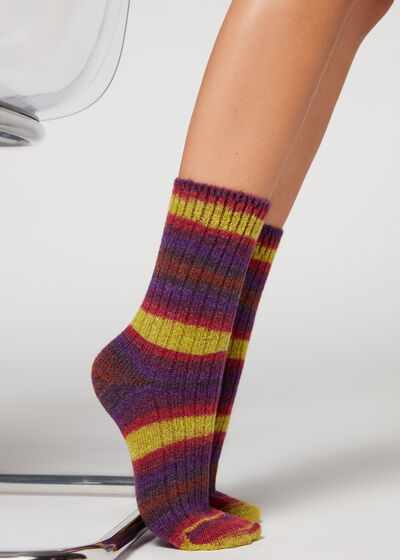 Wool Short Socks with Gradient Stripes