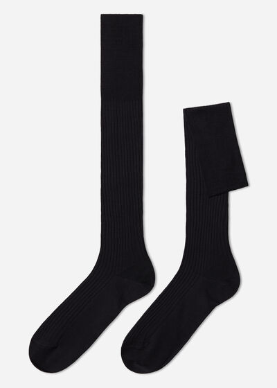 Ανδρικές Μακριές Κάλτσες με Ριμπ Ύφανση από Μερσεριζέ Νήμα