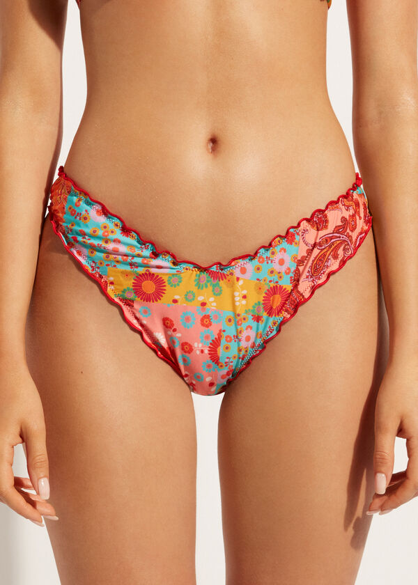 Brazilian-Bikinihose mit hohem Beinausschnitt mit Blumenmuster Alicante