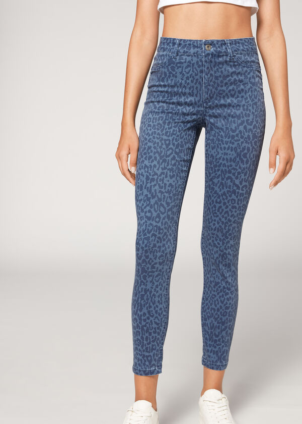 Soft-Touch Push-Up Skinny Jeans with Laser Animal Print