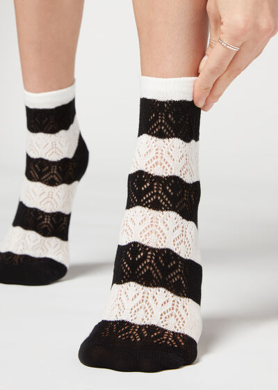 Openwork and Striped Short Socks