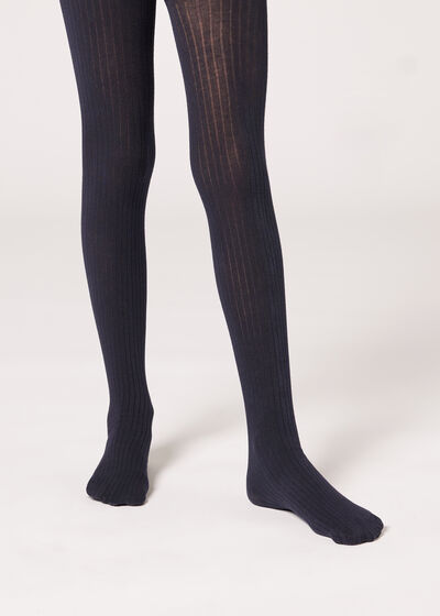 Girls Narrow Rib Cotton Tights