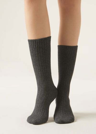 Chaussettes Courtes Côtelées en Laine et Cachemire
