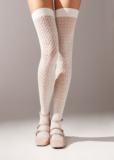 Textured Cotton Over-the-Knee Socks