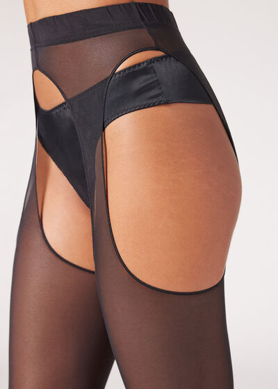 Suspender-Effect Tulle Tights