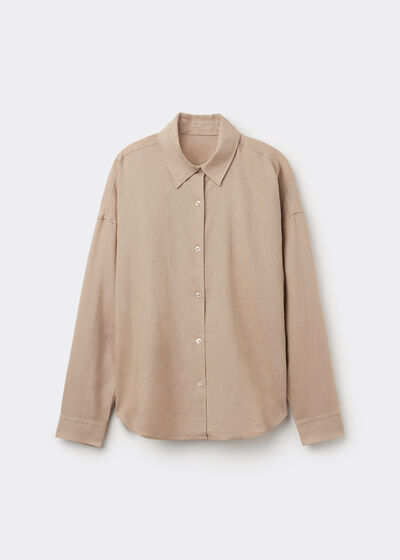 Camisa Curta em Linho e Viscose