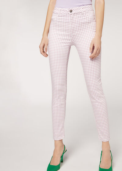 Gingham Print Soft Touch Push Up Jeans