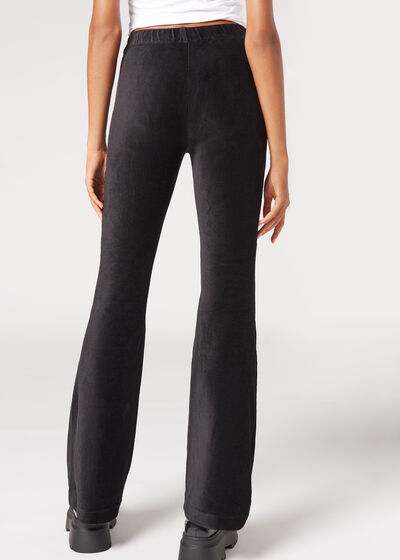 Flared Leggings in Micro-rib Velvet