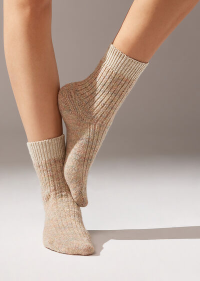 Κοντές Κάλτσες με Μαλλί σε Ριμπ Πλέξη και Γκλίτερ