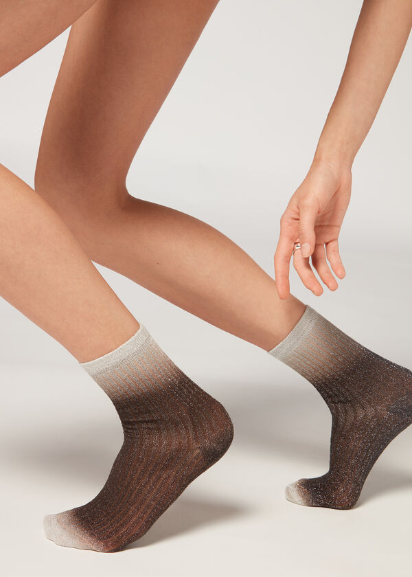Chaussettes basses en dégradé de couleurs avec paillettes et maille côtelées
