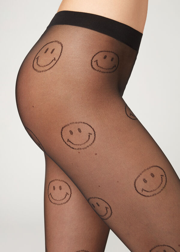 Tamamı Smiley® Desenli 30 Denye İnce Külotlu Çorap