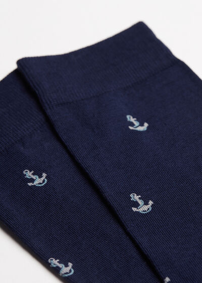 Men’s Nautical Patterned Lisle Thread Crew Socks