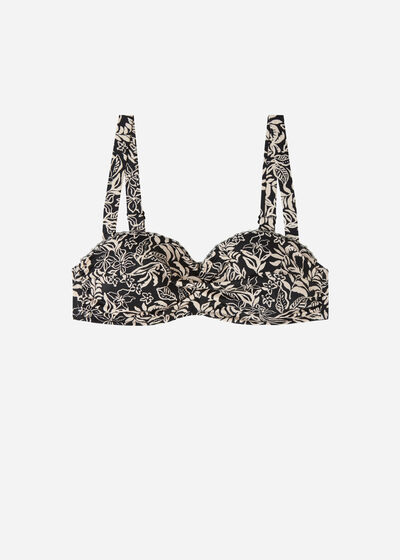 Lightly Padded Bandeau Bikini Top Botanic Black and White