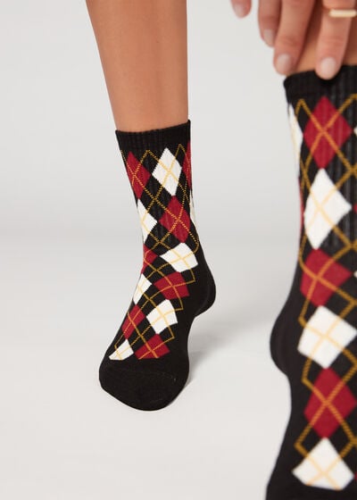Krátké žebrované sportovní ponožky s kosočtvercovým vzorem