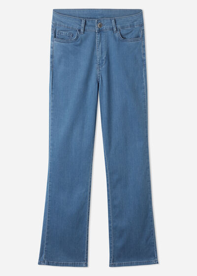 Jeansy dzwony cropped z denimu Light Eco