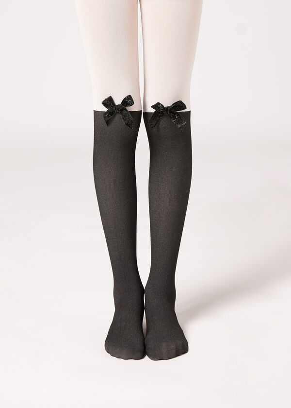 Girls' Glitter Bow Longuette Tights - Calzedonia