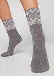 Cashmere Short Socks with Patterned Trim