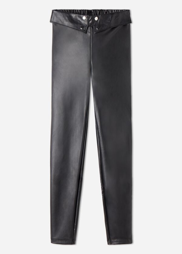 Leather-look leggings with detail at the waist