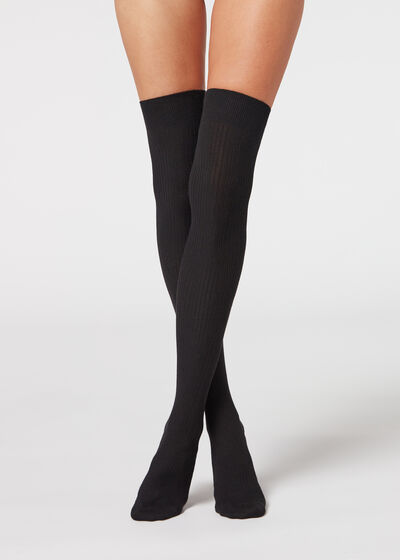 Textured Cotton Over-the-Knee Socks