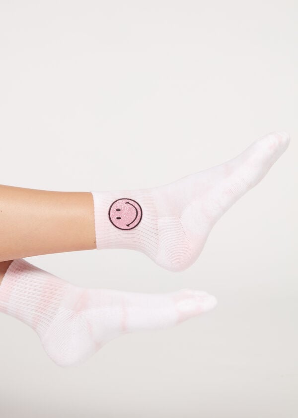 Tie Dye Short Sport Socks with Smiley® Appliqué Detail