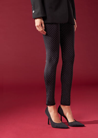 Leggings Skinny con Strass Integral