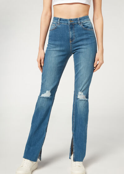 Jeans Straight com Rasgões