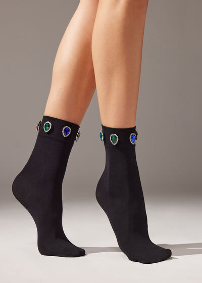 Opaque Socks with Coloured Gemstones