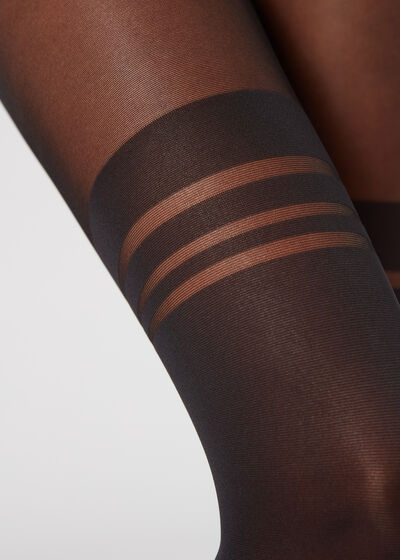 Stripe Pattern Over-Knee Effect Tights