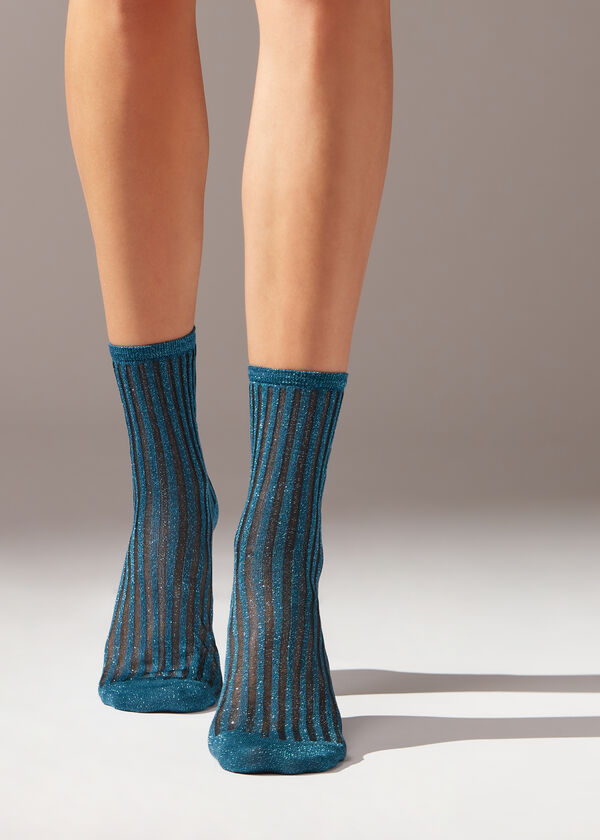 Ribbed Short Socks with Glitter