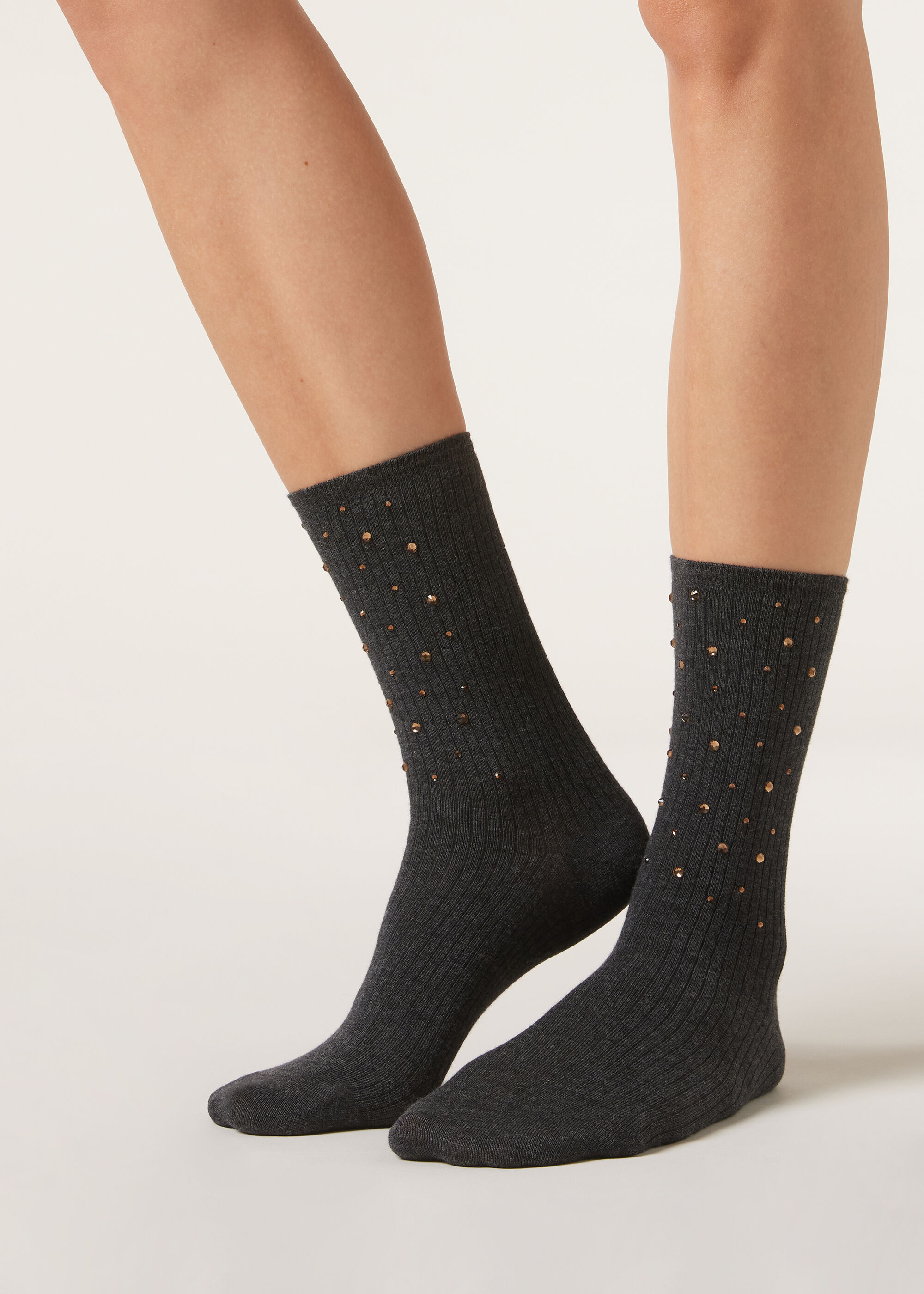 Ribbed Socks with Diamanté Appliqué