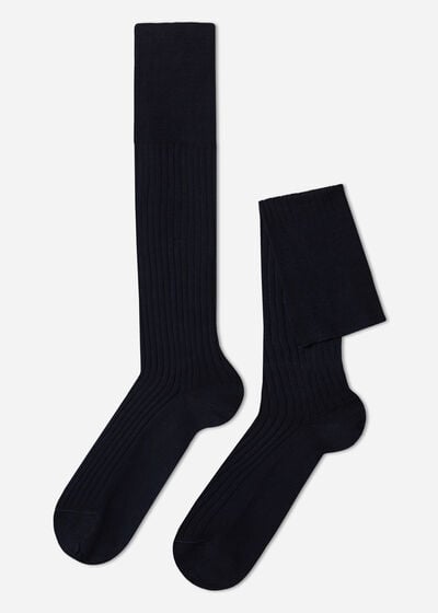 Pánske dlhé vrúbkované ponožky z mercerovanej bavlny