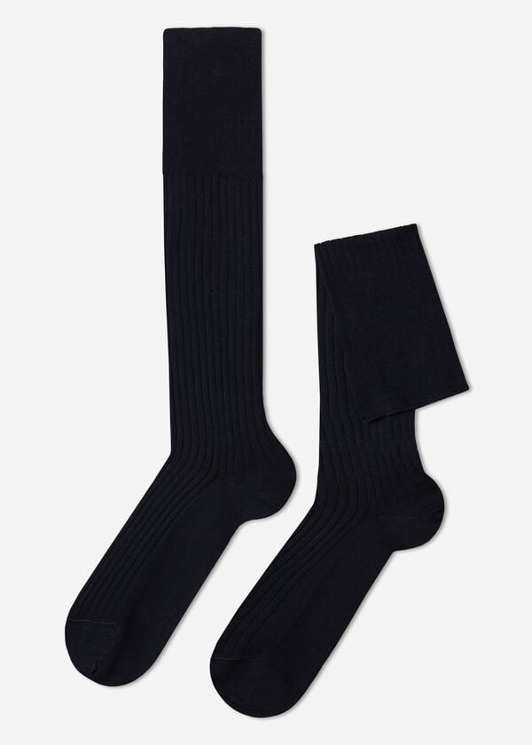 Dlouhé pánské žebrované ponožky s mercerovanou bavlnou
